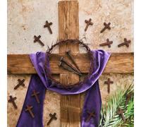 Geelin 13 Pcs Lent Holy Thursday Easter Crown of Thorn Cross Set Include 8'' Crown of Thorn 20 Mini Wooden Cross for Christian Religious Gift for Lent Holy Week Easter Jesus Christ Church Events Decor