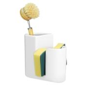 Geelin 2 in 1 Ceramic Kitchen Sink Caddy Dish Sponge Holder and Scrub Brush Holder for Kitchen Organizer Rustic Farmhouse Supplies