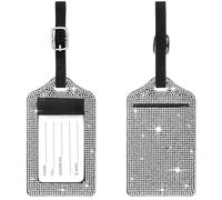Geelin 2 Pcs Diamond Luggage Tag for Women Bling Luggage Identifiers for Suitcases AB Rhinestone Leather Travel Tags for Cruise Backpack Bag, Silver, 2.7 x 4.2 inches