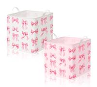 Geelin 2 Pcs Pink Bow Laundry Basket Coquette Storage Basket for Girls with Handle Nursery Hamper Foldable Waterproof Collapsible Storage Bin Organizer for Bedroom Bathroom Dorm Clothes Toys, 12.6inch