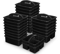 Geelin 24 Pcs Plastic Storage Caddy Bulk, 3 - Compartment Stackable Utility Caddy with Handles, Portable Classroom Storage Bins for Craft Supplies(Black)