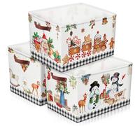 Geelin 3 Pcs Large Christmas Baskets 15 x 11 x 9.5 Inch Empty Xmas Storage Bin with Handles Collapsible Waterproof Extra Big Foldable Gift Basket for Office Home Bedroom Cloth Toy Gift(Festive)