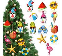 Geelin 36 Pcs Summer Wood Hanging Ornaments for Tree Christmas in July Mini Tree Decorations Hawaiian Beach Wooden Pendant Decorations with String for Luau Party Supplies(Gnome)