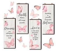 Geelin 4 Pcs Butterfly Wall Decor Butterfly Bathroom Decor Dreams Faith Love Believe Wall Decoration Elegant Hanging Inspirational Rustic Art Accessories(10 x 4 Inch,Pink)