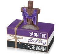 Geelin 4 Pcs Easter Wooden Book Stack Decorations, Tabletop Book Sign Ornaments with Cross and Scripture Theme for Home, Tiered Tray, Desk, Shelf, Faith Spring Décor