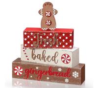 Geelin 4 Pcs Wooden Christmas Tabletop Decor Gingerbread Man Tiered Tray Decor Christmas Centerpiece Rustic Decorative Block Signs Gift Farmhouse Table Decoration for Home Kitchen