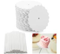 Geelin 50 Set Scalloped Cake Pop Boards with Cake Pops 2 Inch Scalloped Mini Cupcake Base Cardboard for Cupcakes Pastries Desserts Parties Wedding(White)