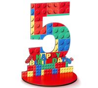 Geelin 5rd Birthday Number Sign Centerpiece Building Block Theme Number Stand Sign, Wooden Table Decoration Photo Props for Birthday Decorations