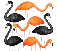 Geelin 6 Pcs Halloween Flamingo Yard Stakes, Black Orange Flamingo Yard Decorations, 25" Tall Plastic Spooky Flamingos for Halloween Lawn Ornaments, Spooky Graveyard Decorations Indoor or Outdoor