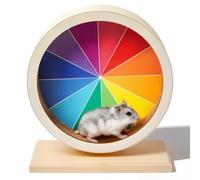 Geelin 7 Inch Hamster Wooden Silent Wheel, Rainbow Printed Small Animal Exercise Wheel, Quiet Spinner Hamster Running Wheels Prevent Depression Toys for Hamsters, Gerbils, Mice and Other Small Pets