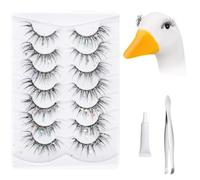 Geelin 7 Pcs Porch Goose Outfit Eyelash for 23/17'' Plastic Lawn Goose Statue Reusable Mink Fake Lashes End 3D Salon Eyelashes for Lawn Patio Art Decoration(Glitter,Black)