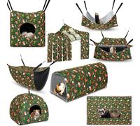 Geelin 8 in 1 Guinea Pig Hammock Set Rat Tunnel Ferret Cage Accessories Guinea Pig Hideout Washable Soft Hamster Toys Hanging Tunnels Small Animal Mats Curtains Pet Bunny Cage Accessories for Hamster