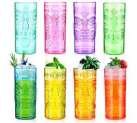 Geelin 8 Pack Plastic Tiki Cups 34 oz Tiki Bar Mugs for Cocktails Extra Large Luau Party Cups Hawaiian Exotic Cocktails Glasses for Tropical Island Drinks Hawaiian Luau Party Barware