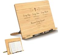 Geelin Christian Gift for Women Large Bible Stand for Display at Home Adjustable Bamboo Bible Holder Stand Tray Page Clip Portable Stable Hard-Wearing Easter Religious Gift (Faith,15x11'')