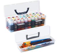 Geelin Clear Paint Storage Box and Paint Brush Storage Box Set, 30 Bottles Capacity Paints Organizer for 2 fl. oz Bottles, Portable Long Brush Holder Boxes, Craft Organizer