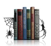 Geelin Creepy Spider Metal Bookends Set of 2 Styles Gothic Christmas Black Spider and Web Book Ends for Shelves Scary Home Office Desk Bookshelf Decor Gift for Book Lovers Reading Enthusiasts