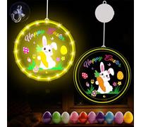 Geelin Happy Easter Window Decorations, Easter Egg Bunny Spring Window Light Battery Operated Rabbit Shaped LED Hanging Light Indoor and Outdoor for Patio Bedroom Party Wall Decoration (Multicolor)