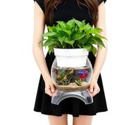 Geelin Plastic Fish Tank with Hydroponic Top and Base, Aquaponic Planter Bowl Shatterproof with Clear Clarity for Terrarium, Flower Vase Centerpiece Gift for Fish Lovers (Round) (0.5 Gallpn)