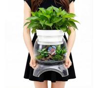 Geelin Plastic Fish Tank with Hydroponic Top and Base, Aquaponic Planter Bowl Shatterproof with Clear Clarity for Terrarium, Flower Vase Centerpiece Gift for Fish Lovers (Round)(1 Gallon)