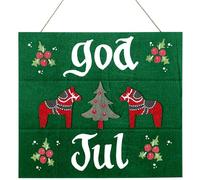 Geelin Swedish Christmas Wooden Decorations Dala Horse Swedish Hanging Wood Sign God Jul Sign Decor for Xmas Holiday Porch Home Wall Farmhouse Indoor Outdoor Decorations