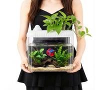 Geelin White 2.5 Gallon Plastic Aquaponic Betta Fish Tank Large Bowl Shatterproof Small Ecosystem Aquarium with Clear Clarity for Terrarium, Flower Vase Betta Fish Centerpiece Gifts