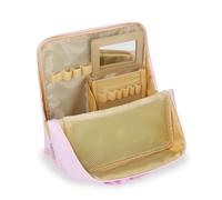 Geelraqaly standing makeup bag, Women's Large Capacity Foldable Magnetic Travel Makeup Storage Bag, waterproof pu leather Portable Open makeup bag with dividers and Mirror,pink