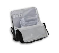 Geelraqaly standing makeup bag, Women's Large Capacity Foldable Magnetic Travel Makeup Storage Bag, waterproof pu leather Portable Open makeup bag with dividers, black