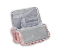 Geelraqaly standing makeup bag, Women's Large Capacity Foldable Magnetic Travel Makeup Storage Bag, waterproof pu leather Portable Open makeup bag with dividers, pink