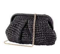 Geelyda Straw Clutch Purses for Women Cloud Dumpling Pouch Straw Crossbody Shoulder Handbag Summer Beach Woven Bag - Black
