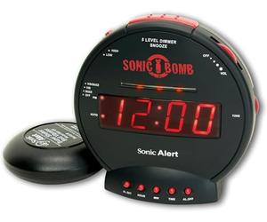 Geemarc Sonic Bomb - Extra Loud Alarm Clock with Tone and Volume Control, Bed Shaker and Snooze Function - For the Hard to Wake, Hard of Hearing and Deaf - UK Version