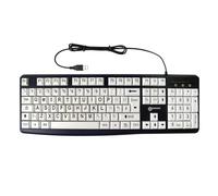 Geemarc Wired Alphanumeric USB computer keyboard with Large Black Lettering and White Keys, High-Contrast Design for People with Low Vision, Compatible with Windows XP/Vista/7/8/10 - UK Version