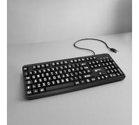 Geemarc Telecom Keyboard BIG LETTER – Wired USB, Large White Letters on Black, High-Contrast, UK