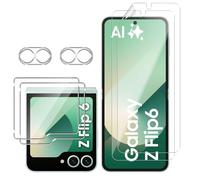 GEEMEE 2 + 2 + 2 pieces for Samsung Galaxy Z Flip 6 tempered glass screen protector + flexible TPU screen protector + camera protective film, 9H hardened anti-bubble full coverage screen protector