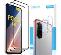 GEEMEE 2+2 Pieces for Xiaomi Poco M7 4G Tempered Glass Screen Protector (Black) + Camera Film, 9H Hardness HD Anti Scratches Anti-fingerprint Protective Film