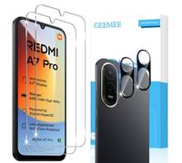 GEEMEE Tempered Glass for Xiaomi Redmi A7 Pro, Pack of 2 Screen Protectors + 2 Camera Protection (Black), 9H Hardness, Anti-Scratch, Clear HD Protective Glass, Bubble-Free Screen Protector