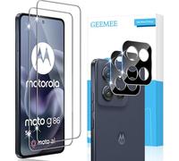 GEEMEE Tempered Glass Screen Protector for Motorola Moto G86 5G, Pack of 2 Screen Protectors + 2 Camera Protection (Black), 9H Hardness Anti-Scratch Clear HD Protective Glass Bubble-Free Screen