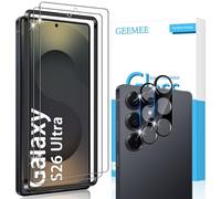 GEEMEE Tempered Glass Screen Protector for Samsung Galaxy S26 Ultra, Pack of 2 Screen Protectors + 2 Camera Protection (Black), 9H Hardness Anti-Scratch Clear HD Protective Glass Bubble-Free Screen