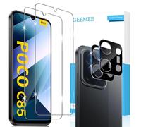 GEEMEE Tempered Glass Screen Protector for Xiaomi Poco C85 5G, Pack of 2 Screen Protectors + 2 Camera Protection - Black, 9H Hardness Anti-Scratch Clear HD Protective Glass Bubble-Free Screen