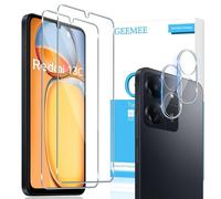 GEEMEE Tempered Glass Screen Protector for Xiaomi Redmi 13C 4G/Poco C65 + Camera Protective Film, 2 Pieces + 2 Pieces: 9H Film Hardness Tempered Protective Glass High Sensitivity Screen Protector for