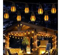 Geemoo Solar Lights Outdoor Garden, 13.3M/43.64ft 20 Bulbs String Lights Waterproof, Solar Powered Flickering Dancing Flame Fairy Lights for Garden Yard Fence Tree Party Bistro Cafe Pub Halloween