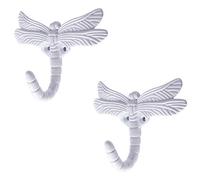 Geenite 2pcs Dragonfly Coat Hooks Decorative Creativity Wall Mounted Hanger Hook for Home Handbag Key Towel Bathrobe (White)