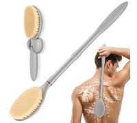 GEENOA New Back Scrubber Anti-Slip for Shower, 18.9‘’ Corn-Handle Shower Back Scrubber with Dual-Side Head & Soft Bristles, Adjustable Shower Brush Bath Brush for Lathering & Cleansing(Gray-L)