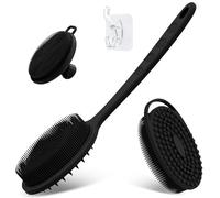 GEENOA Silicone Back & Body & Face Scrubber Set 3PCS, Gentle Exfoliating Back & Body Scrubber with Dual-Side Brush Head, Hygienic Silicone Loofahs with Soft Bristle and Non-Slip Handle(Black-3PC)