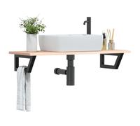 GeenYuu 100 x 40 cm Solid Oak Wood Vanity Top with Steel Bracket, Holds up to 100 kg, Space Saving Shelf for Bathroom, Guest Toilet and Laundry Room