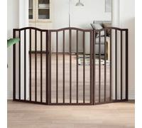 GeenYuu 3-Piece Dog Gate Foldable Brown Oak Look Poplar Wood 150 cm Wide Freestanding Compact for Small and Medium Dogs Safe Indoor and Outdoor Protection
