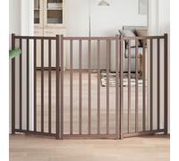 GeenYuu 3-Piece Dog Gate Foldable Brown Oak Solid Fir Wood 150 cm Wide Freestanding and Compact for Safety and Protection in the Home and Garden