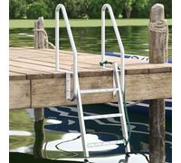 GeenYuu 3 Step Dock Ladder Aluminium Silver 58 x 77 x 144 cm Foldable with Pull Rope Non-Slip Steps for Boat Yacht Bridge Pontoon Pool Entry Grab Bar Accessories