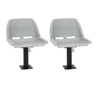 GeenYuu 4-Piece Boat Seat Set Foldable Grey Plastic 48 x 51 x 41 cm with Powder-Coated Steel Pedestal, Universally Compatible for Sailboat, Yacht, Dinghy, Catamaran, Comfortable and Durable