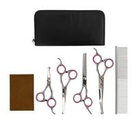 GeenYuu 5 Piece Stainless Steel Dog Scissors Set with 2 Straight, Curved and Thinning Scissors, Comb and Bag for Grooming, Trimming and Hair Cutting for Dog, Cat, Paw, Ear, Face