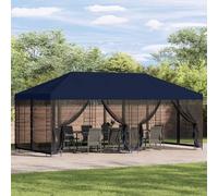 GeenYuu 6 x 3m Blue Polyester Steel Gazebo with Side Walls Waterproof and Weatherproof Sturdy Frame with Mesh Panels Ideal for Garden, Patio, Outdoor Events and Parties